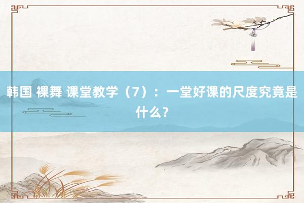 韩国 裸舞 课堂教学（7）：一堂好课的尺度究竟是什么？